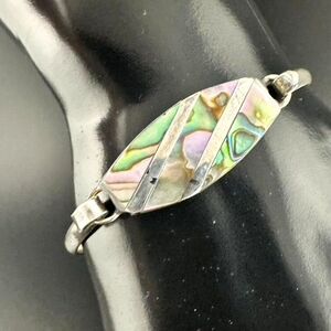 VINTAGE Alpaca Mexico Abalone Seashell Bracelet size 7.25"
